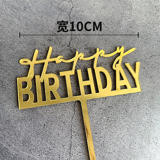 „Happy Birthday“ Caketopper – Goldene Torten Dekoration mit Kontrast-Schrift