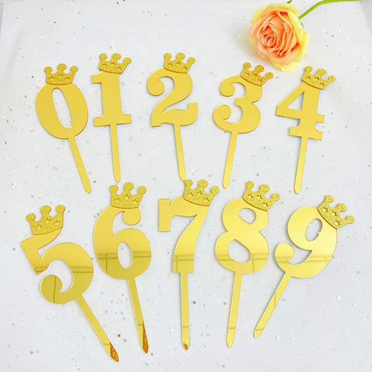 Zahlen Caketopper Gold mit Krone – Einzelne Zahl 0–9 aus Acryl für Geburtstag, Jubiläum & Tortendeko