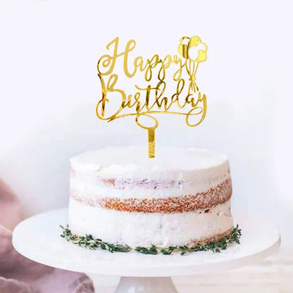 Happy Birthday Caketopper Gold mit Ballons – Acryl Tortenstecker für Geburtstag, Kinderparty & elegante Deko