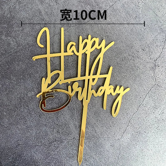 „Happy Birthday“ Caketopper – Modernes Golddesign mit vertikaler Typografie