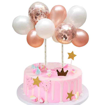 Ballon-Torten Dekoration Set – 10 Stück (je 12,7cm) nach Wahl in Gold, Roségold, Blau & Pink für Geburtstag, Hochzeit & Jubiläum