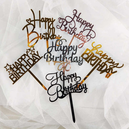 „Happy Birthday“ Caketopper – Goldene Torten Deko mit Sternen für festliche Anlässe