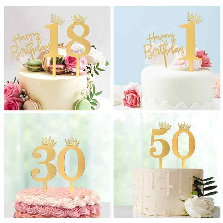 Zahlen Caketopper Gold mit Krone – Einzelne Zahl 0–9 aus Acryl für Geburtstag, Jubiläum & Tortendeko