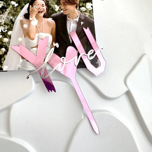 „Love You“ Caketopper – eleganter Tortenaufsatz in Rosé und Silber