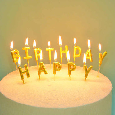 Happy Birthday Kerzen Set – Metallic Buchstabenkerzen in Gold, Silber & Roségold – Kuchendeko für Geburtstage & Feiern