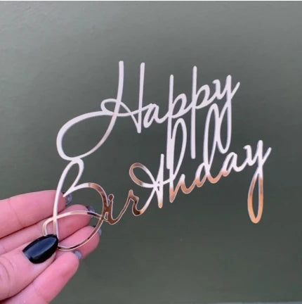Happy Birthday Caketopper Roségold – Filigraner Acryl Tortenstecker in moderner Schrift für Geburtstag & Feier