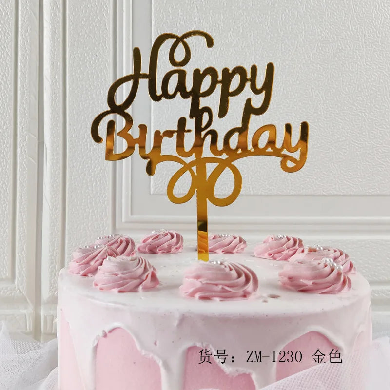 „Happy Birthday“ Caketopper – Goldene Torten Dekoration mit schwungvollem Design