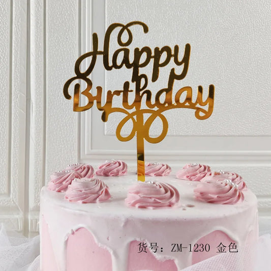 „Happy Birthday“ Caketopper – Goldene Torten Dekoration mit schwungvollem Design