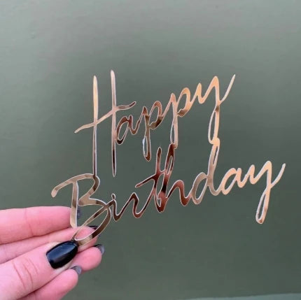 Happy Birthday Caketopper Gold – Acryl Tortenstecker in moderner Schreibschrift für Geburtstag & elegante Tortendeko