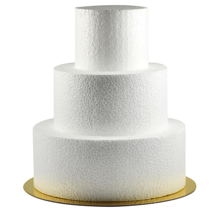 3-stöckige Styroportorte Ø 25 cm mit gold/silber Boden & Klebeband. Ideal für Deko, Basteln & Tortendummies – CNC-Schnitt – Made in Germany.