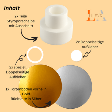 Styropor Torte 2-stöckig mit Ausschnitt – Ø 25/22/16,5 cm – 16 cm hoch – für Flaschen oder Blumen – LA LILEYN – Made in Germany