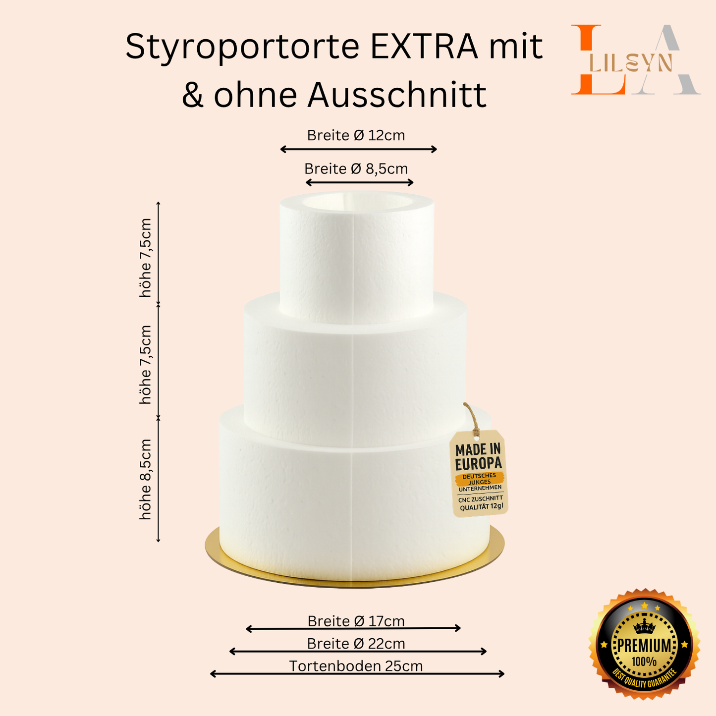 Styropor Torte 3-stöckig mit Ausschnitt