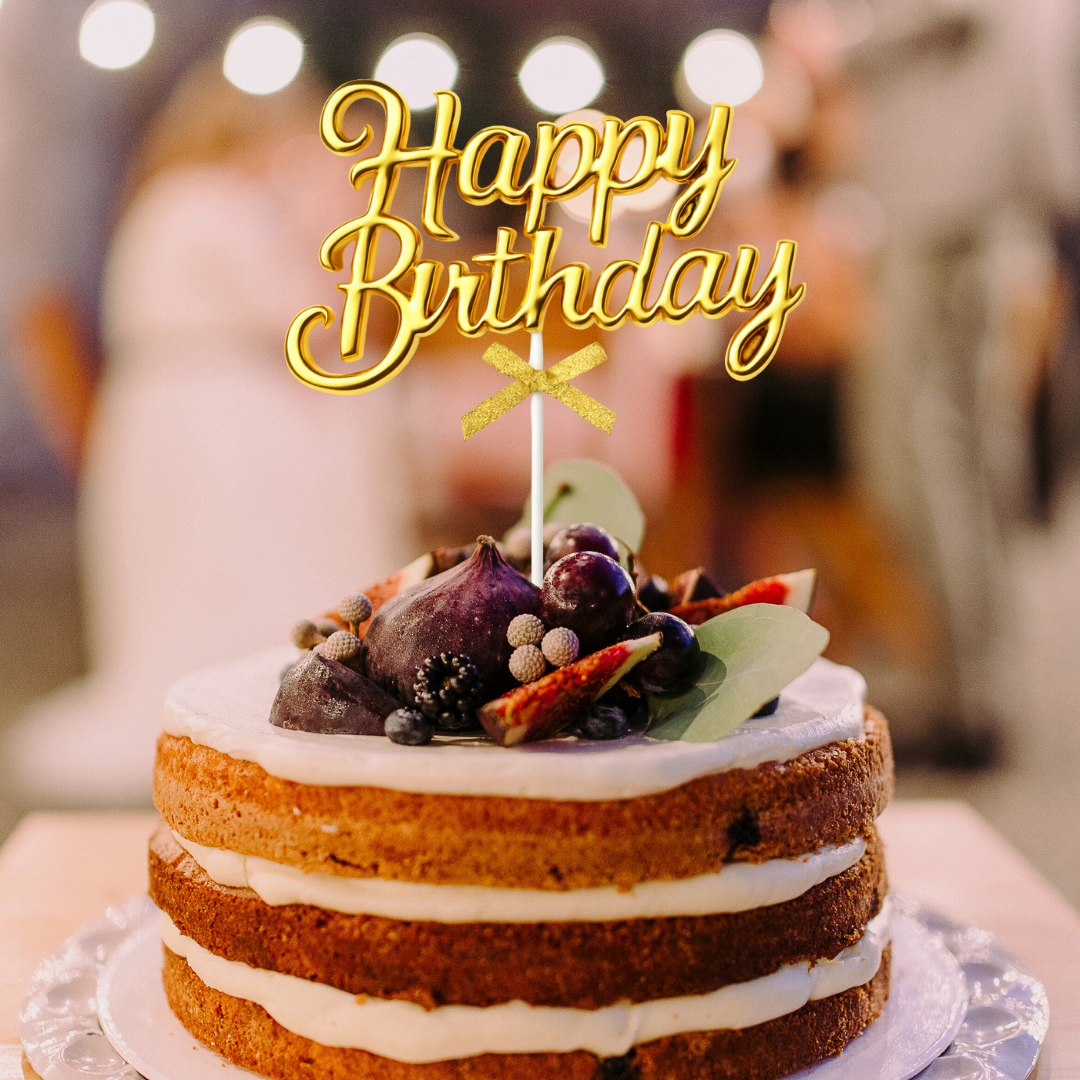 Cake Topper Happy Birthday – Glänzende Farben Gold Pink Blau Tortendeko