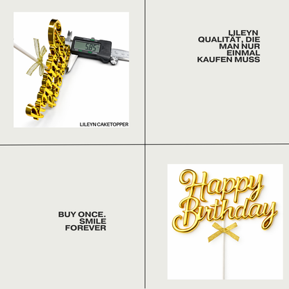 Cake Topper Happy Birthday – Glänzende Farben Gold Pink Blau Tortendeko