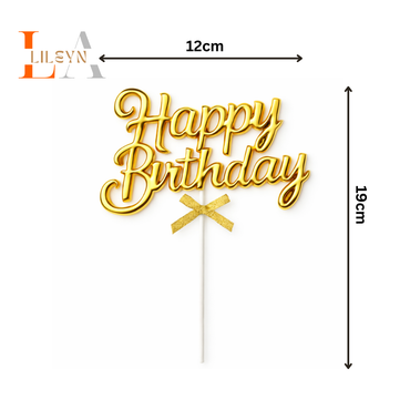 Cake Topper Happy Birthday – Glänzende Farben Gold Pink Blau Tortendeko