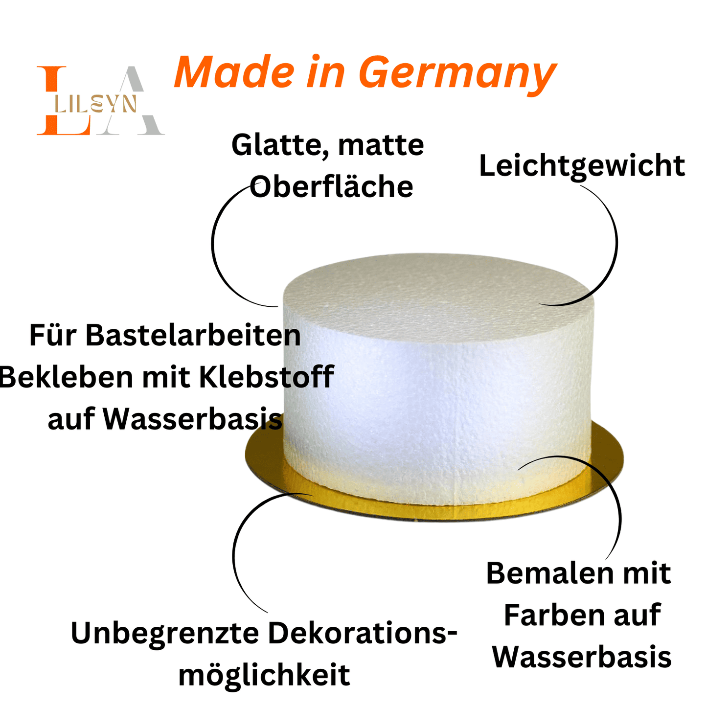 Einstöckige Styropor - Torte Ø 16 cm - mit goldenem Boden