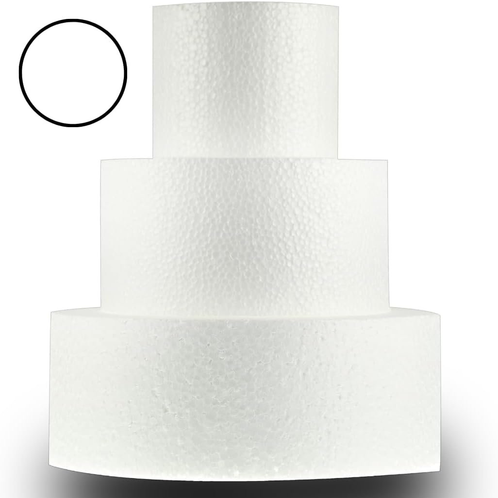 Styropor Torte 3-stöckig – Ø 22/16/10,5 cm – 25,5 cm hoch – Tortendummy mit Klebeband – LA LILEYN – Made in Germany