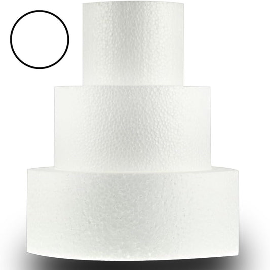 Styropor Torte 3-stöckig – Ø 22/16/10,5 cm – 25,5 cm hoch – Tortendummy mit Klebeband – LA LILEYN – Made in Germany