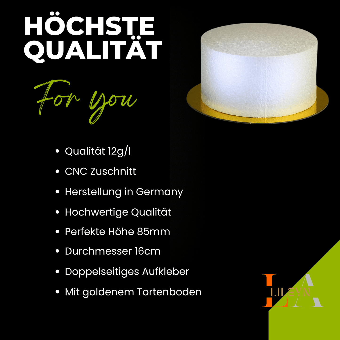 Einstöckige Styropor - Torte Ø 16 cm - mit goldenem Boden