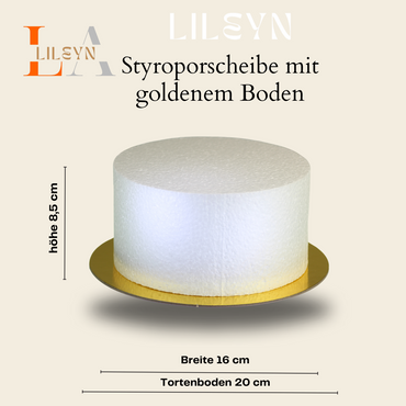 Einstöckige Styropor-Torte Ø 16 cm mit goldenem Boden & Klebepad | LA LILEYN