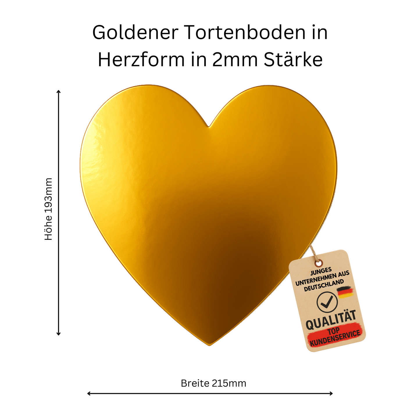 Goldener Tortenboden Herzform – 5er Set – 2 mm Stärke