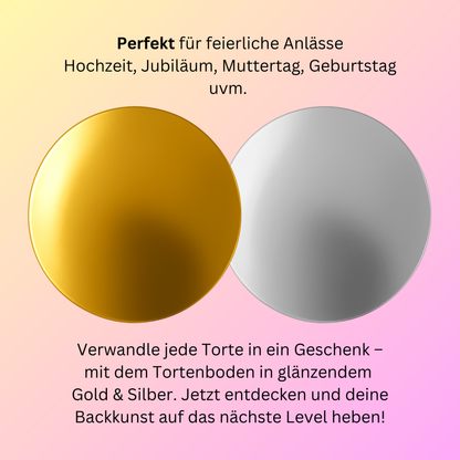 Tortenboden Rund Gold & Silber Ø20 cm – 2 mm – Elegant & Lebensmittelecht