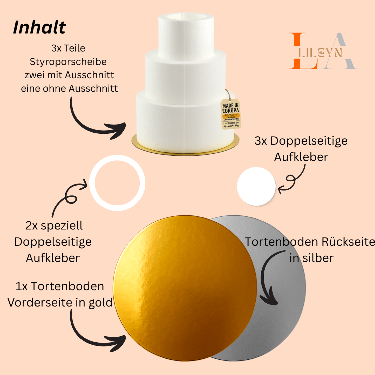 Styropor Torte 3-stöckig mit Ausschnitt